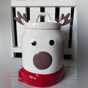 Rae Dunn Festive Reindeer Cookie Jar - Red and Brown